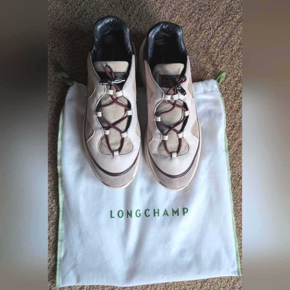 Longchamp Leather Chunky Platform Sneakers Pastel Pink Cream